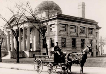 Historical photo of first library building