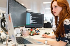 Computers & Applied Science Complete resource image showing a young woman at a workspace with two computer monitors