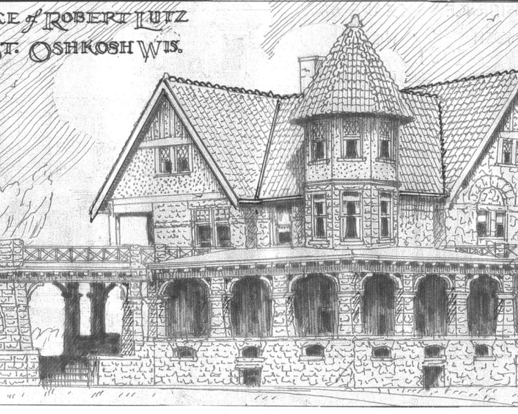 Residence of Robert Lutz Knapp St. Oshkosh, Wis 1910 - Hand drawn post card