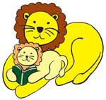 Mama lion reading to cub